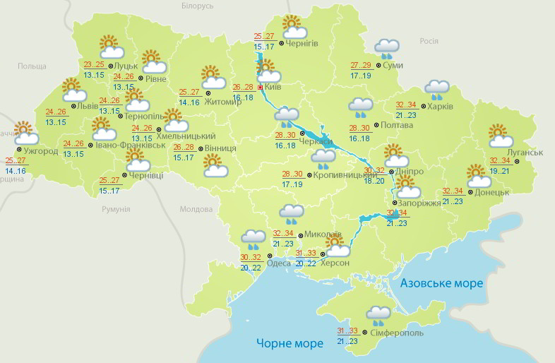 Погода на 15 августа 2017 года в Украине немного похолодает